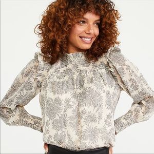 Ann Taylor paisley smocked ruffle top, NWT! Xs